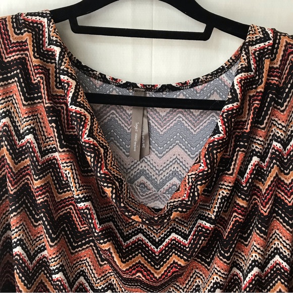 Be True To You Plus Size Sleeveless Cowl Neck Shirt, Earthy Chevron Print, 2X - Picture 2 of 7